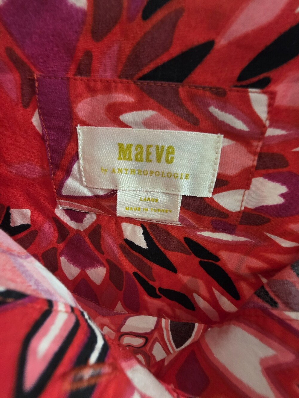 Maeve Anthropologie Bettina Tiered Shirt Dress Womens LARGE Red Pink Floral - Picture 6 of 11